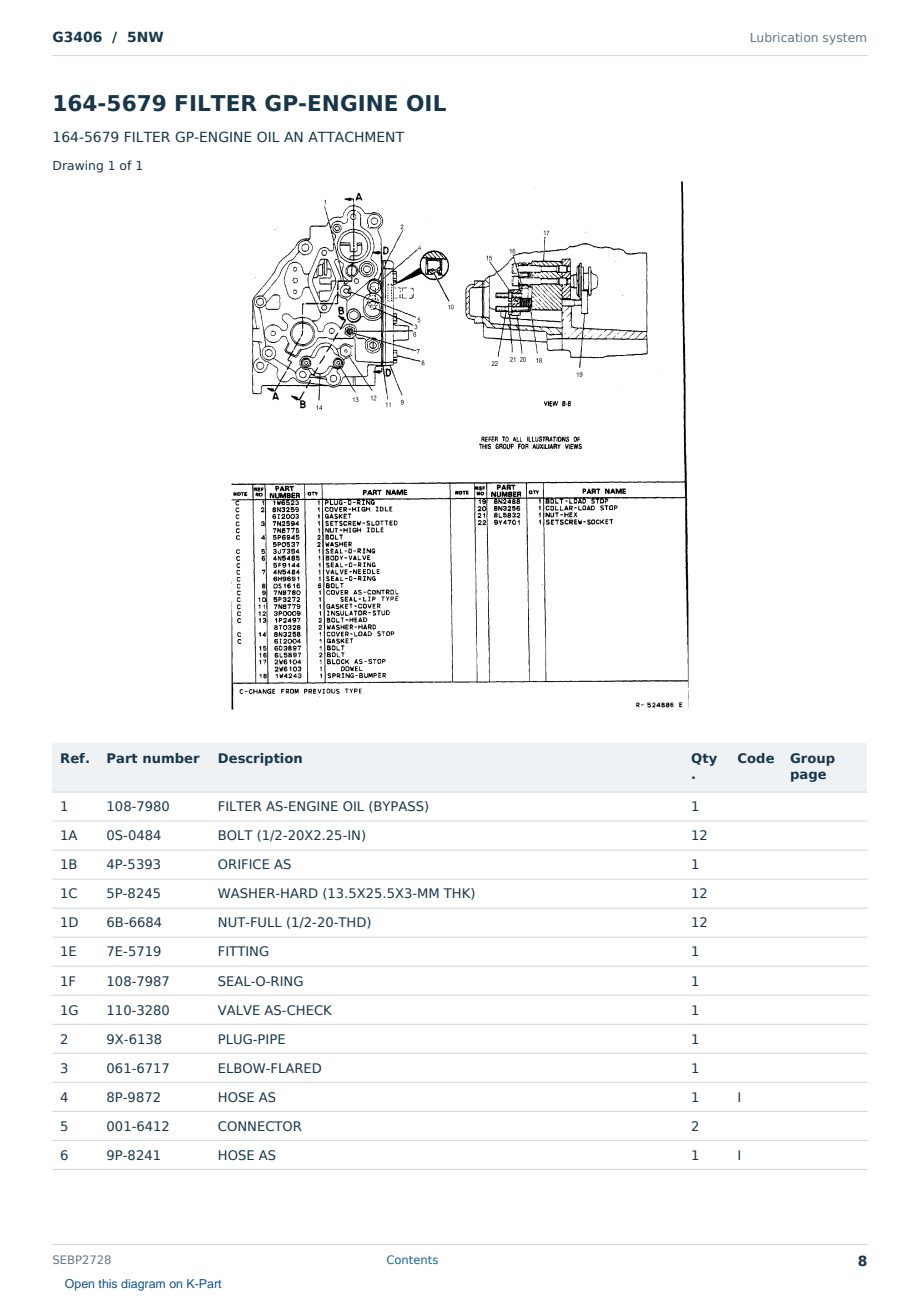 Caterpillar G3406 S/N 5NW Partsbook SEBP2728 (English) - sample page 8 of 10 Caterpillar G3406 S/N 5NW Partsbook SEBP2728 (English) - sample page 8 of 10