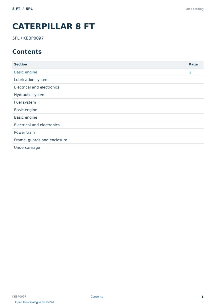 Caterpillar 8 FT S/N 5PL Partsbook KEBP0097 (English) - sample page 1 of 10 Caterpillar 8 FT S/N 5PL Partsbook KEBP0097 (English) - sample page 1 of 10