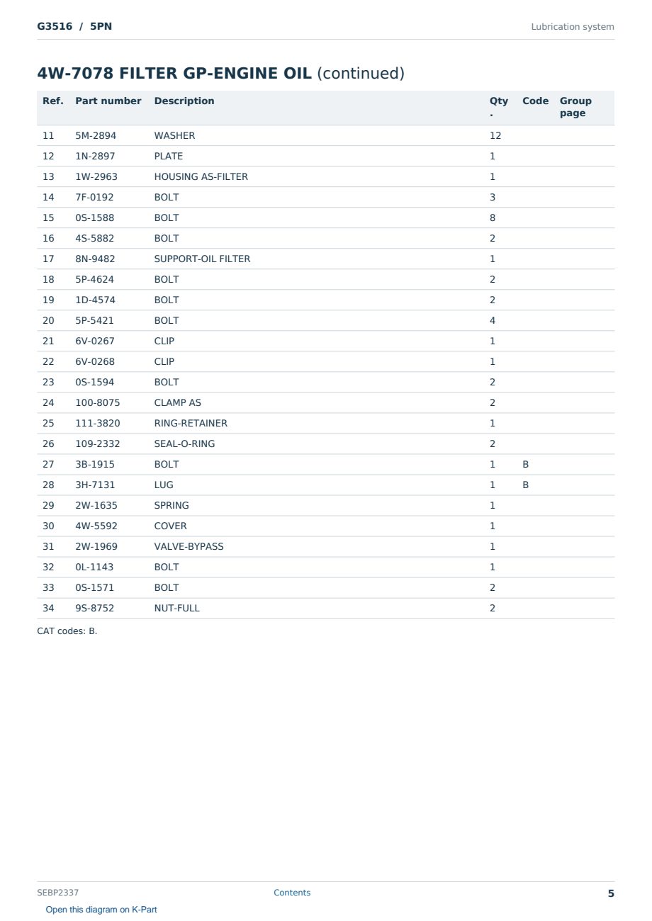 Caterpillar G3516 S/N 5PN Partsbook SEBP2337 (English) - sample page 5 of 10 Caterpillar G3516 S/N 5PN Partsbook SEBP2337 (English) - sample page 5 of 10
