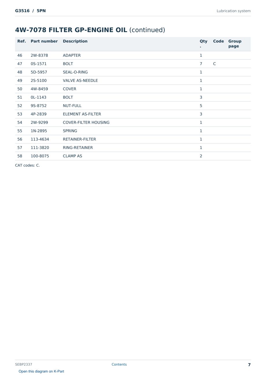 Caterpillar G3516 S/N 5PN Partsbook SEBP2337 (English) - sample page 7 of 10 Caterpillar G3516 S/N 5PN Partsbook SEBP2337 (English) - sample page 7 of 10