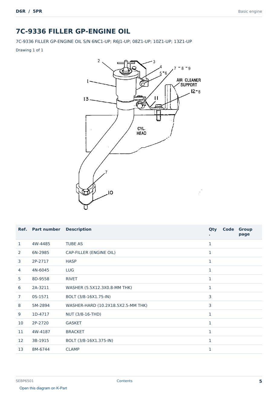 Caterpillar D6R S/N 5PR Partsbook SEBP6501 (English) - sample page 5 of 10 Caterpillar D6R S/N 5PR Partsbook SEBP6501 (English) - sample page 5 of 10