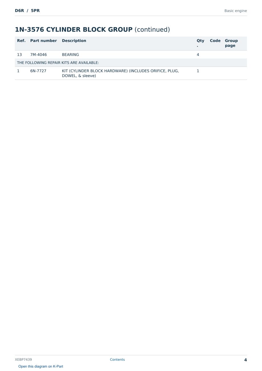 Caterpillar D6R S/N 5PR Partsbook XEBP7439 (English) - sample page 4 of 10 Caterpillar D6R S/N 5PR Partsbook XEBP7439 (English) - sample page 4 of 10
