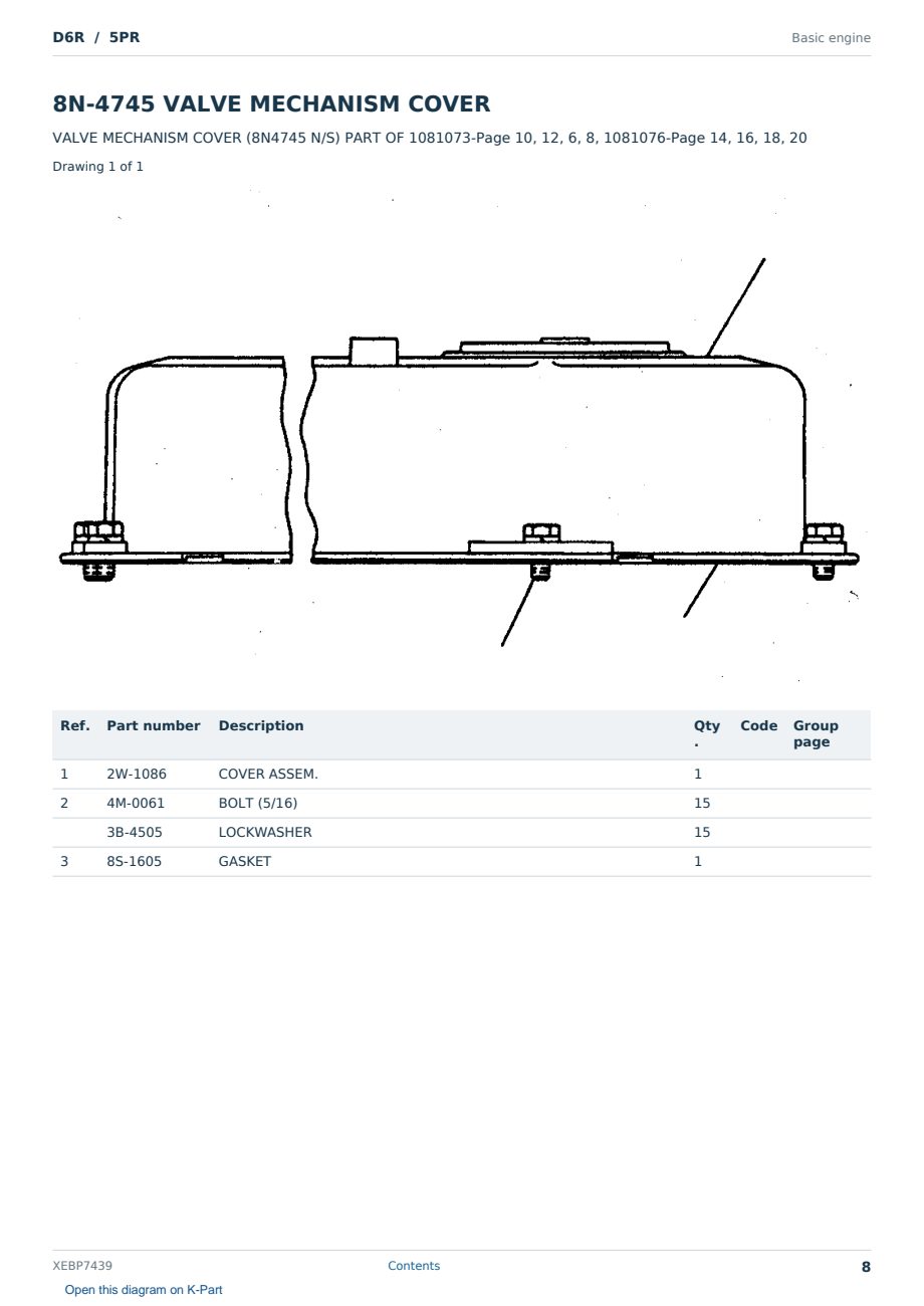 Caterpillar D6R S/N 5PR Partsbook XEBP7439 (English) - sample page 8 of 10 Caterpillar D6R S/N 5PR Partsbook XEBP7439 (English) - sample page 8 of 10