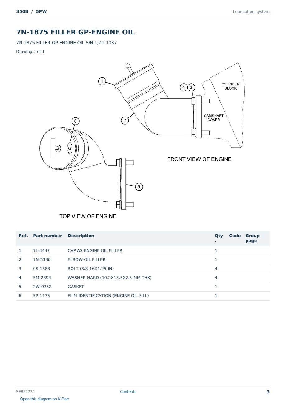 Caterpillar 3508 S/N 5PW Partsbook SEBP2774 (English) - sample page 3 of 10 Caterpillar 3508 S/N 5PW Partsbook SEBP2774 (English) - sample page 3 of 10