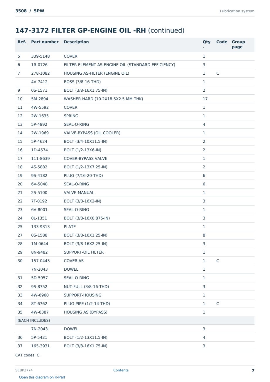 Caterpillar 3508 S/N 5PW Partsbook SEBP2774 (English) - sample page 7 of 10 Caterpillar 3508 S/N 5PW Partsbook SEBP2774 (English) - sample page 7 of 10