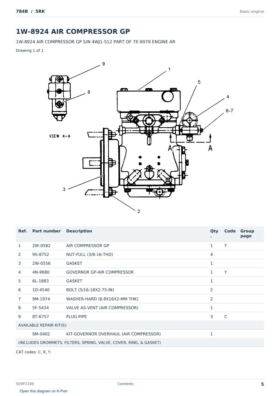 Caterpillar 784B S/N 5RK Partsbook SEBP2188 (English) - sample page 5 of 10 Caterpillar 784B S/N 5RK Partsbook SEBP2188 (English) - sample page 5 of 10