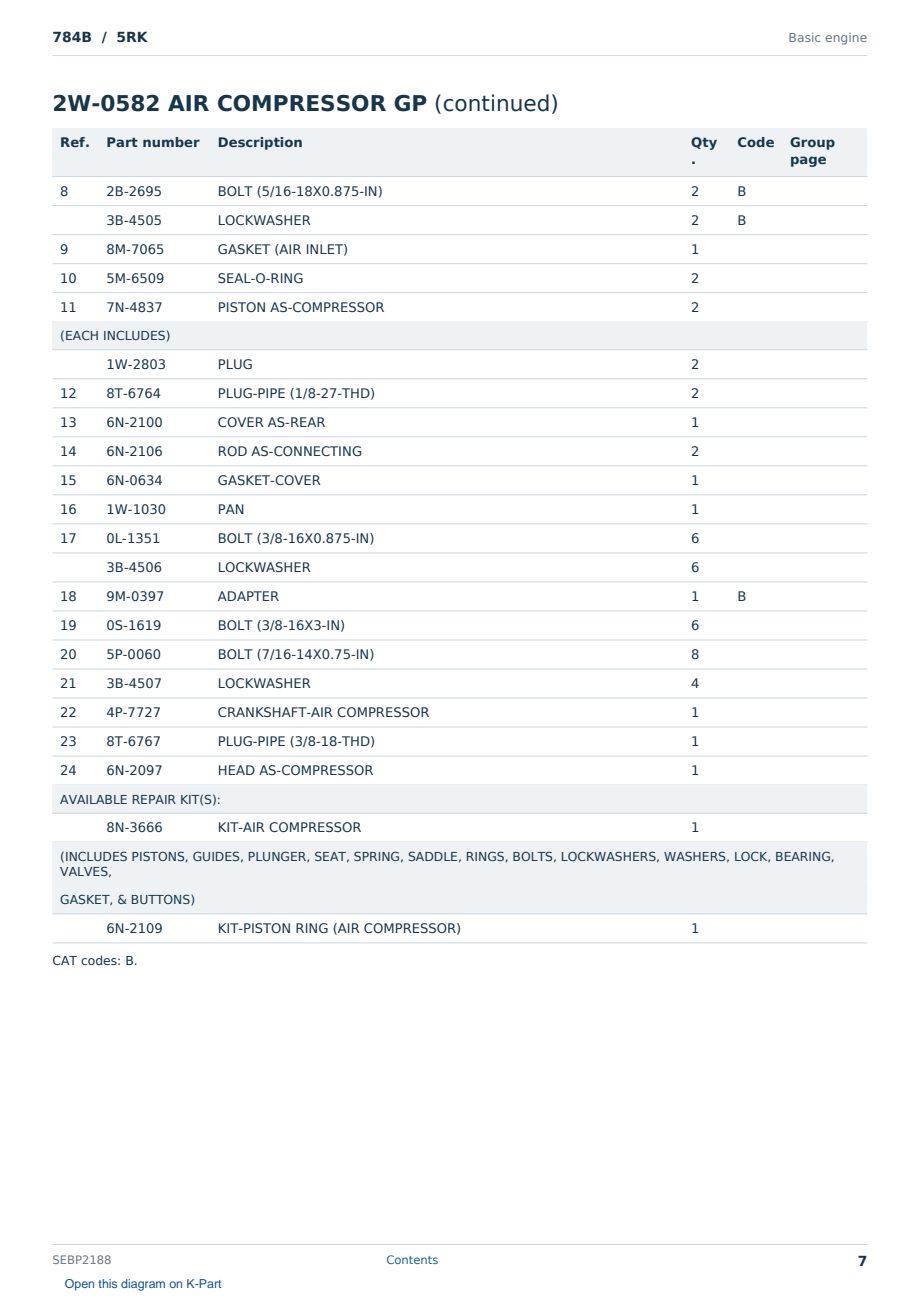 Caterpillar 784B S/N 5RK Partsbook SEBP2188 (English) - sample page 7 of 10 Caterpillar 784B S/N 5RK Partsbook SEBP2188 (English) - sample page 7 of 10