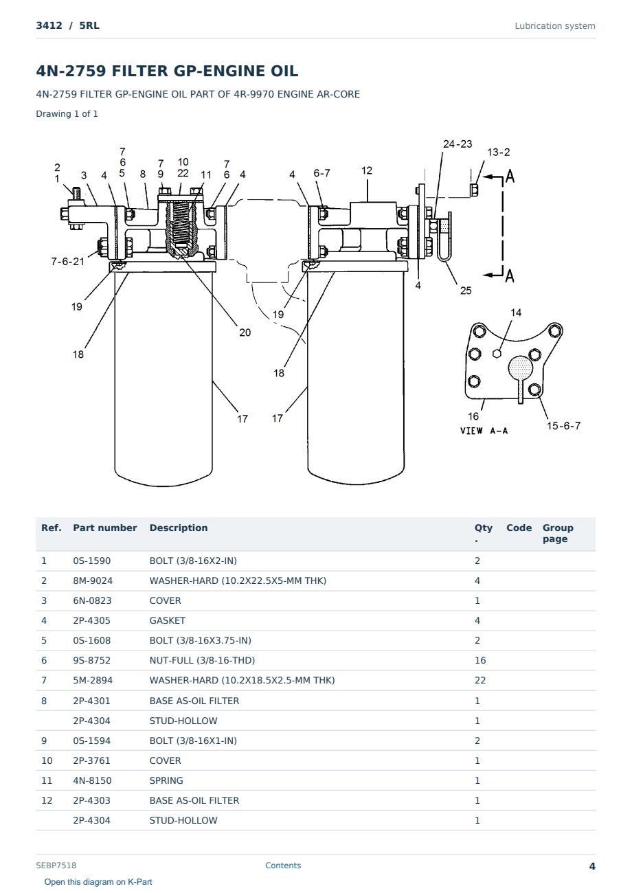 Caterpillar 3412 S/N 5RL Partsbook SEBP7518 (English) - sample page 4 of 10 Caterpillar 3412 S/N 5RL Partsbook SEBP7518 (English) - sample page 4 of 10
