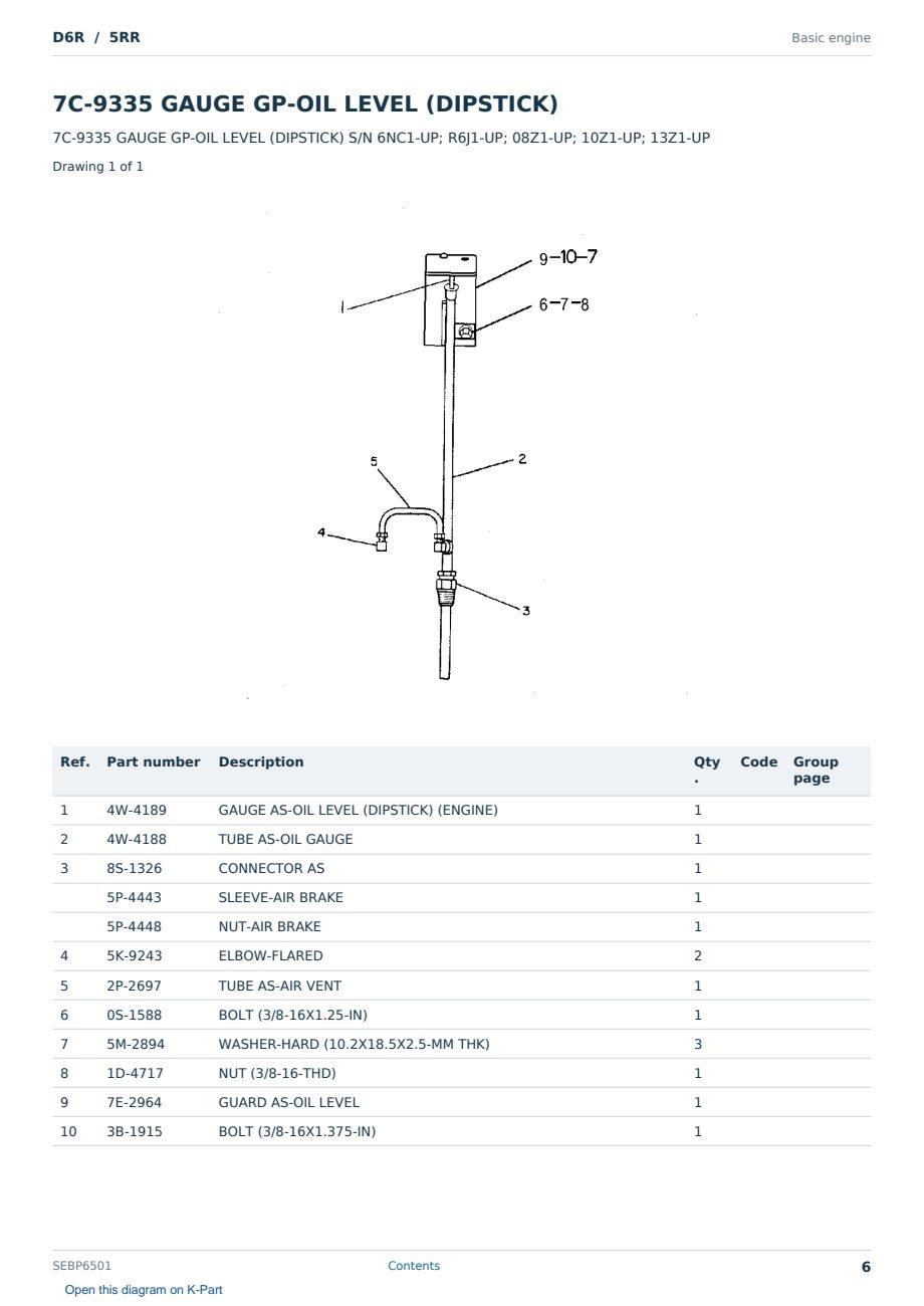 Caterpillar D6R S/N 5RR Partsbook SEBP6501 (English) - sample page 6 of 10 Caterpillar D6R S/N 5RR Partsbook SEBP6501 (English) - sample page 6 of 10