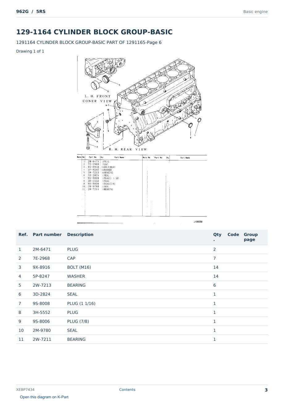 Caterpillar 962G S/N 5RS Partsbook XEBP7434 (English) - sample page 3 of 10 Caterpillar 962G S/N 5RS Partsbook XEBP7434 (English) - sample page 3 of 10