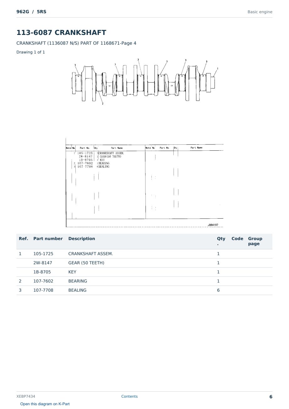Caterpillar 962G S/N 5RS Partsbook XEBP7434 (English) - sample page 6 of 10 Caterpillar 962G S/N 5RS Partsbook XEBP7434 (English) - sample page 6 of 10