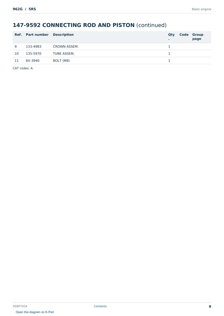 Caterpillar 962G S/N 5RS Partsbook XEBP7434 (English) - sample page 9 of 10 Caterpillar 962G S/N 5RS Partsbook XEBP7434 (English) - sample page 9 of 10