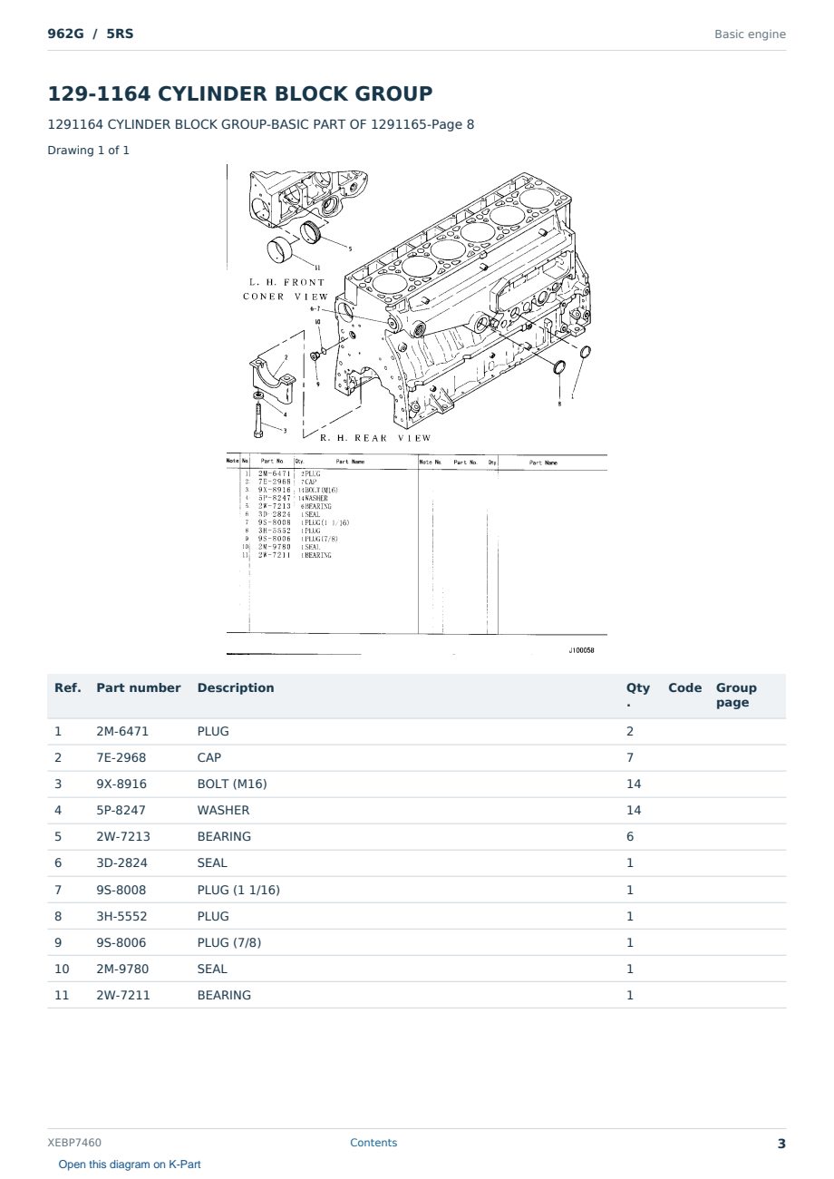 Caterpillar 962G S/N 5RS Partsbook XEBP7460 (English) - sample page 3 of 10 Caterpillar 962G S/N 5RS Partsbook XEBP7460 (English) - sample page 3 of 10