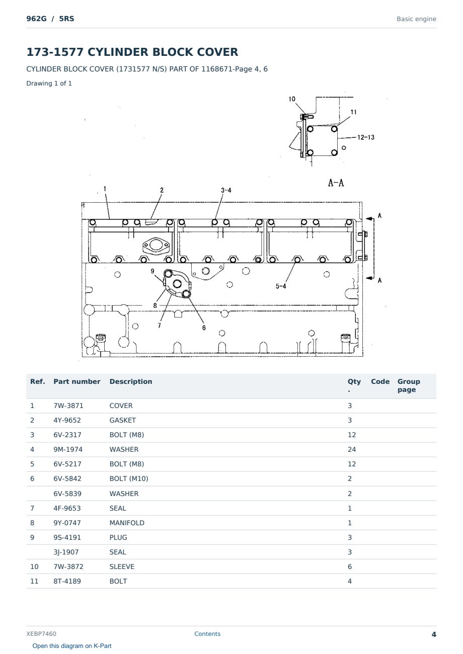 Caterpillar 962G S/N 5RS Partsbook XEBP7460 (English) - sample page 4 of 10 Caterpillar 962G S/N 5RS Partsbook XEBP7460 (English) - sample page 4 of 10