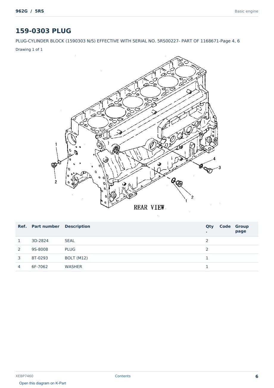 Caterpillar 962G S/N 5RS Partsbook XEBP7460 (English) - sample page 6 of 10 Caterpillar 962G S/N 5RS Partsbook XEBP7460 (English) - sample page 6 of 10