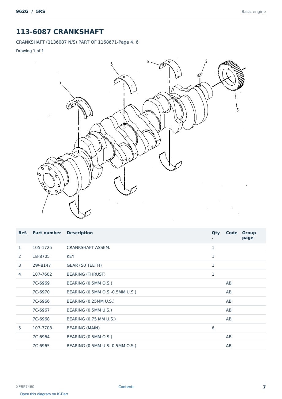 Caterpillar 962G S/N 5RS Partsbook XEBP7460 (English) - sample page 7 of 10 Caterpillar 962G S/N 5RS Partsbook XEBP7460 (English) - sample page 7 of 10