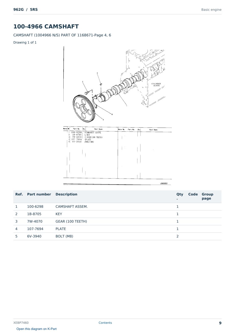Caterpillar 962G S/N 5RS Partsbook XEBP7460 (English) - sample page 9 of 10 Caterpillar 962G S/N 5RS Partsbook XEBP7460 (English) - sample page 9 of 10