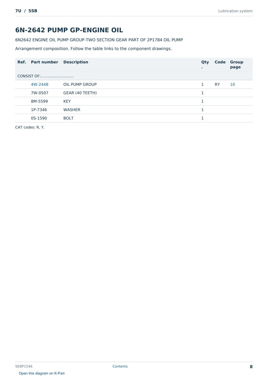 Caterpillar 7U S/N 5SB Partsbook SEBP1546 (English) - sample page 8 of 10 Caterpillar 7U S/N 5SB Partsbook SEBP1546 (English) - sample page 8 of 10