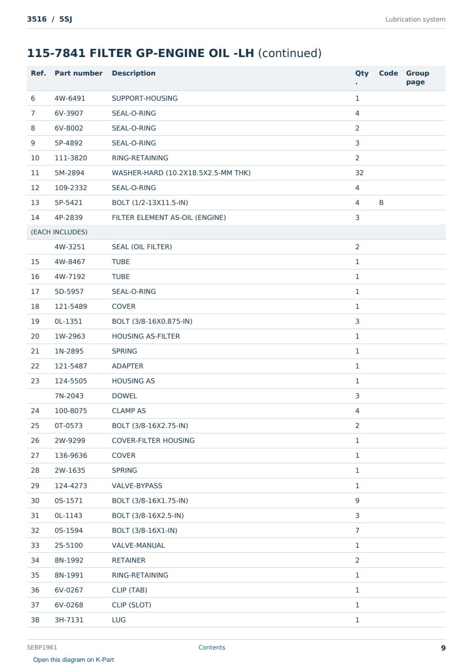 Caterpillar 3516 S/N 5SJ Partsbook SEBP1961 (English) - sample page 9 of 10 Caterpillar 3516 S/N 5SJ Partsbook SEBP1961 (English) - sample page 9 of 10