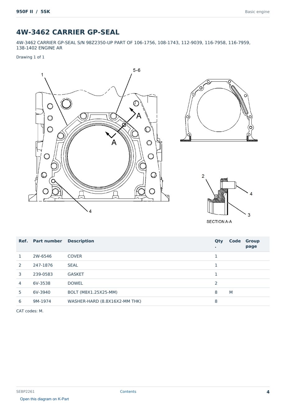 Caterpillar 950F II S/N 5SK Partsbook SEBP2261 (English) - sample page 4 of 10 Caterpillar 950F II S/N 5SK Partsbook SEBP2261 (English) - sample page 4 of 10