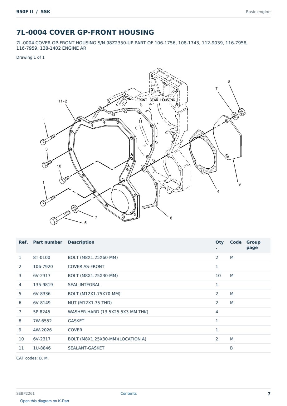 Caterpillar 950F II S/N 5SK Partsbook SEBP2261 (English) - sample page 7 of 10 Caterpillar 950F II S/N 5SK Partsbook SEBP2261 (English) - sample page 7 of 10
