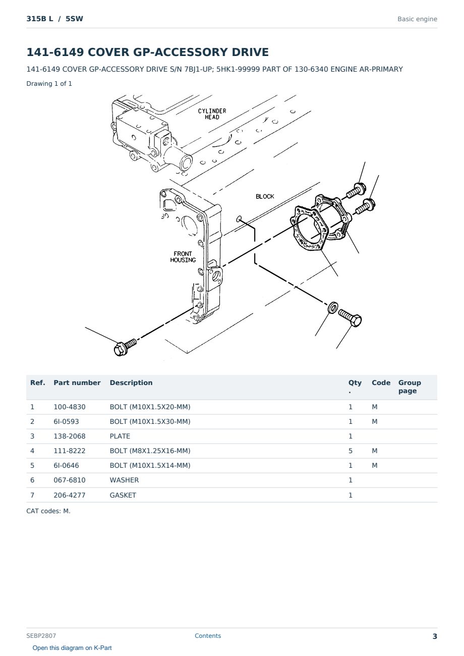 Caterpillar 315B L S/N 5SW Partsbook SEBP2807 (English) - sample page 3 of 10 Caterpillar 315B L S/N 5SW Partsbook SEBP2807 (English) - sample page 3 of 10