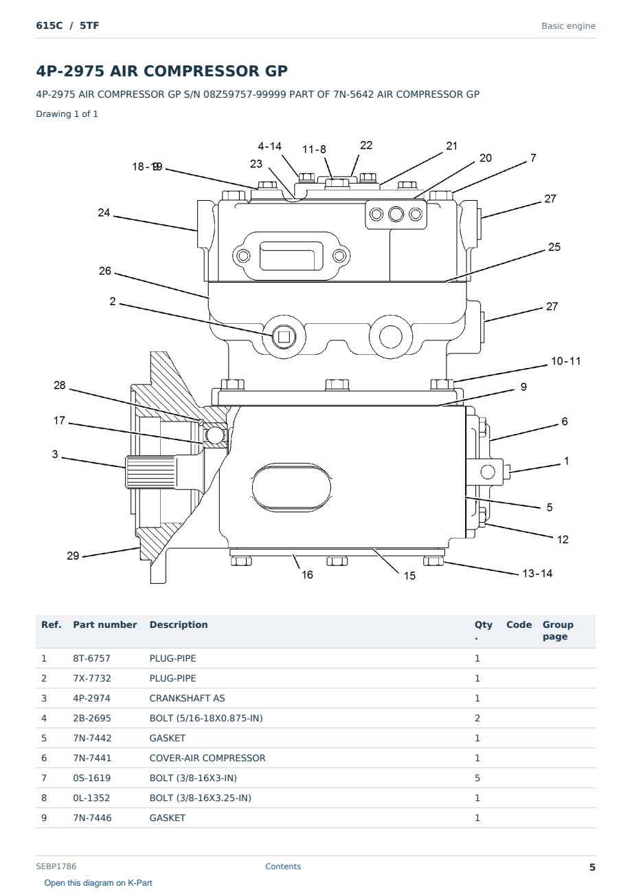 Caterpillar 615C S/N 5TF Partsbook SEBP1786 (English) - sample page 5 of 10 Caterpillar 615C S/N 5TF Partsbook SEBP1786 (English) - sample page 5 of 10