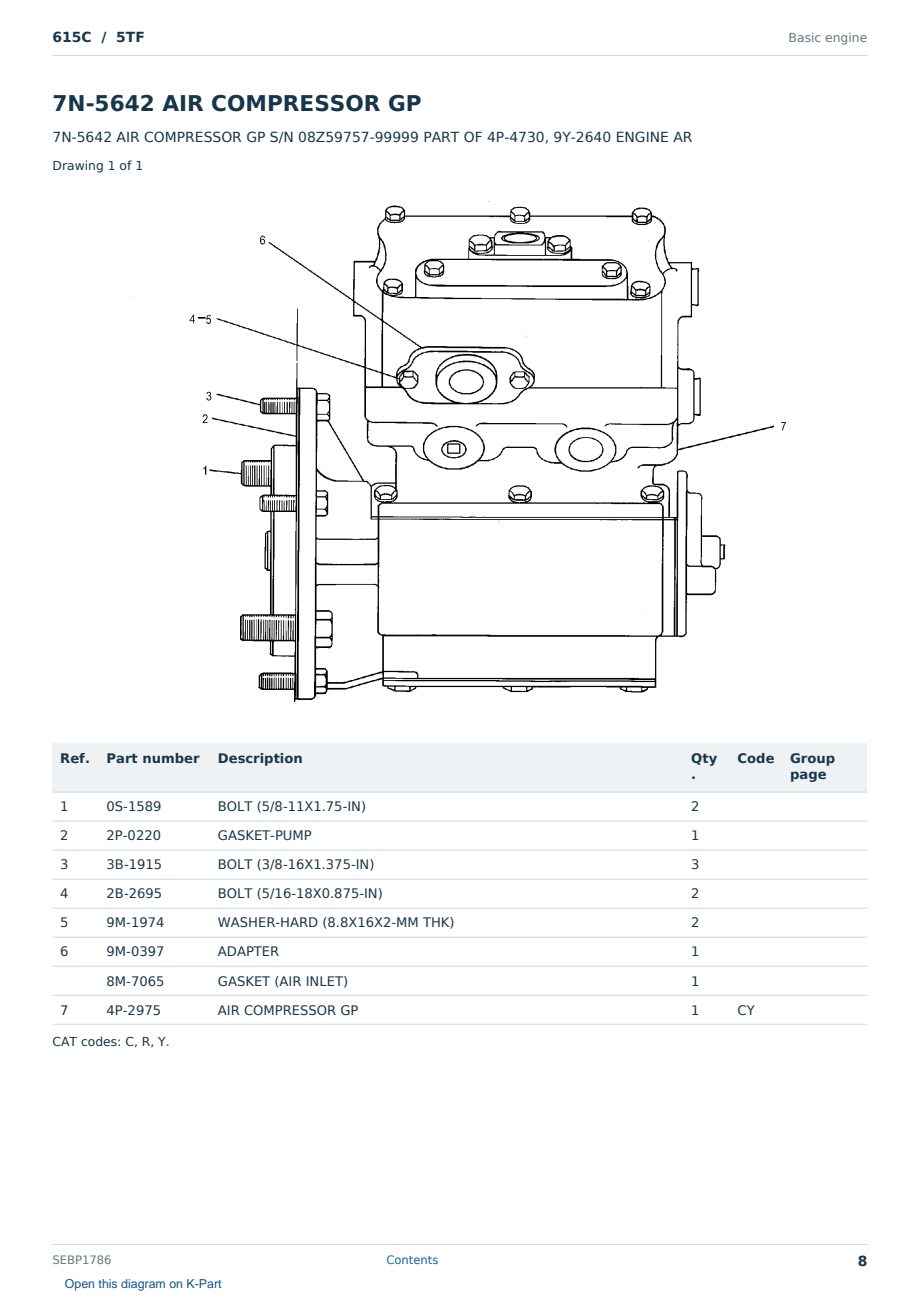 Caterpillar 615C S/N 5TF Partsbook SEBP1786 (English) - sample page 8 of 10 Caterpillar 615C S/N 5TF Partsbook SEBP1786 (English) - sample page 8 of 10