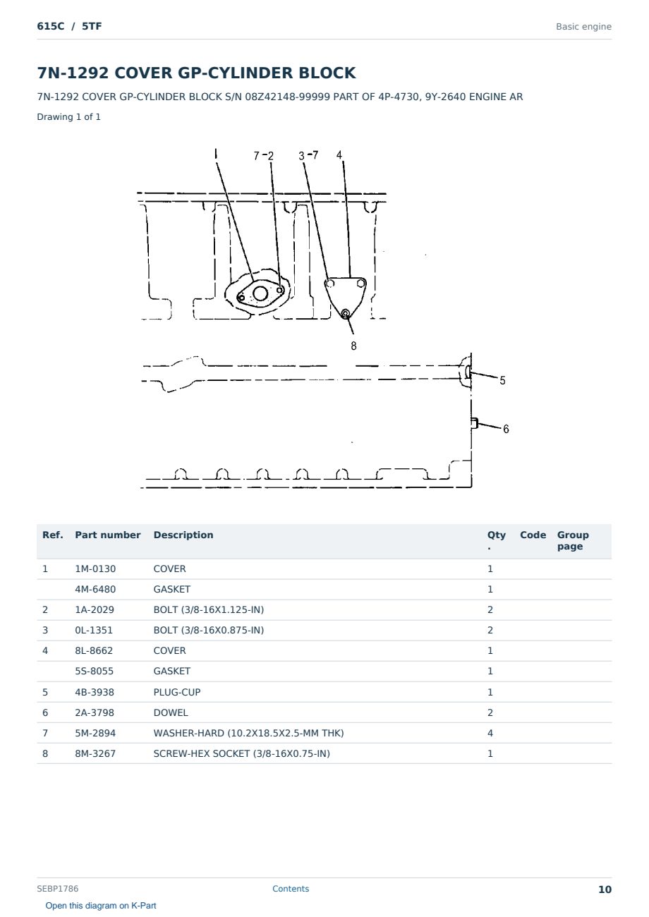 Caterpillar 615C S/N 5TF Partsbook SEBP1786 (English) - sample page 10 of 10 Caterpillar 615C S/N 5TF Partsbook SEBP1786 (English) - sample page 10 of 10