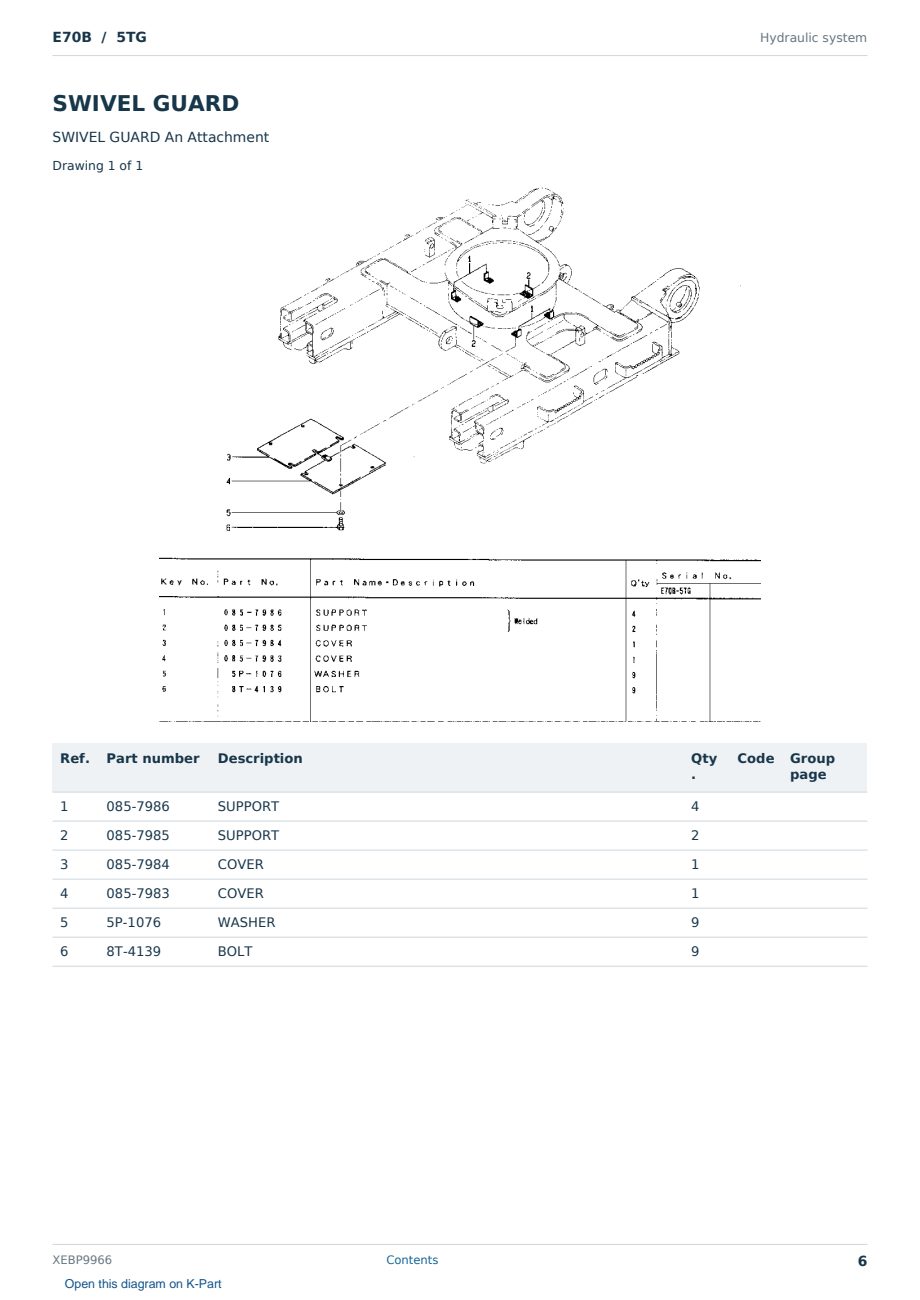 Caterpillar E70B S/N 5TG Partsbook XEBP9966 (English) - sample page 6 of 10 Caterpillar E70B S/N 5TG Partsbook XEBP9966 (English) - sample page 6 of 10