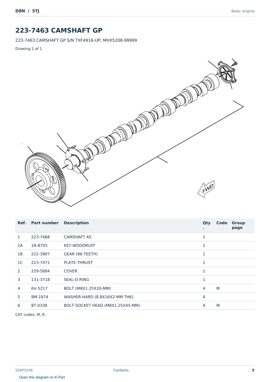 Caterpillar D8N S/N 5TJ Partsbook SEBP5208 (English) - sample page 7 of 10 Caterpillar D8N S/N 5TJ Partsbook SEBP5208 (English) - sample page 7 of 10
