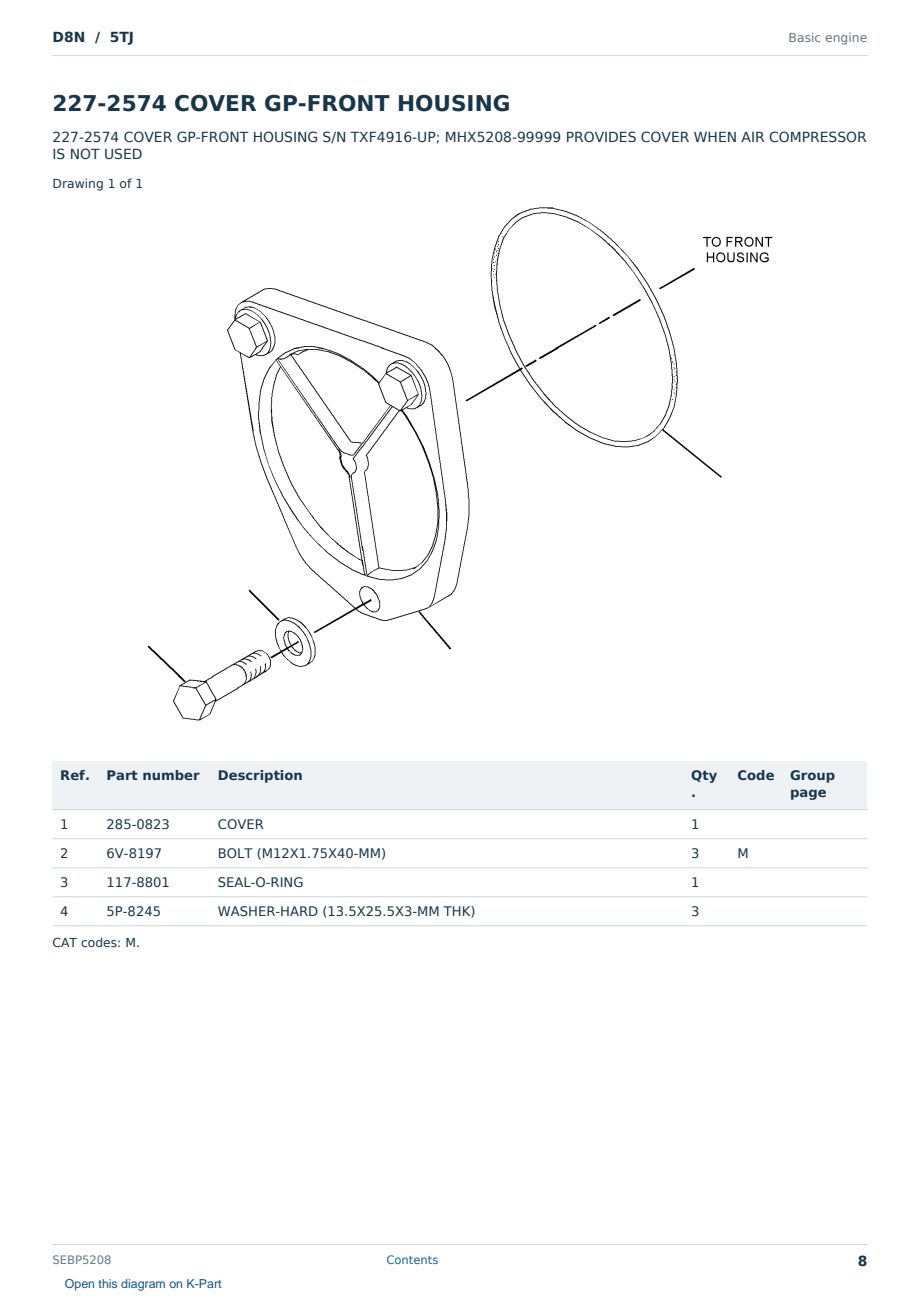Caterpillar D8N S/N 5TJ Partsbook SEBP5208 (English) - sample page 8 of 10 Caterpillar D8N S/N 5TJ Partsbook SEBP5208 (English) - sample page 8 of 10