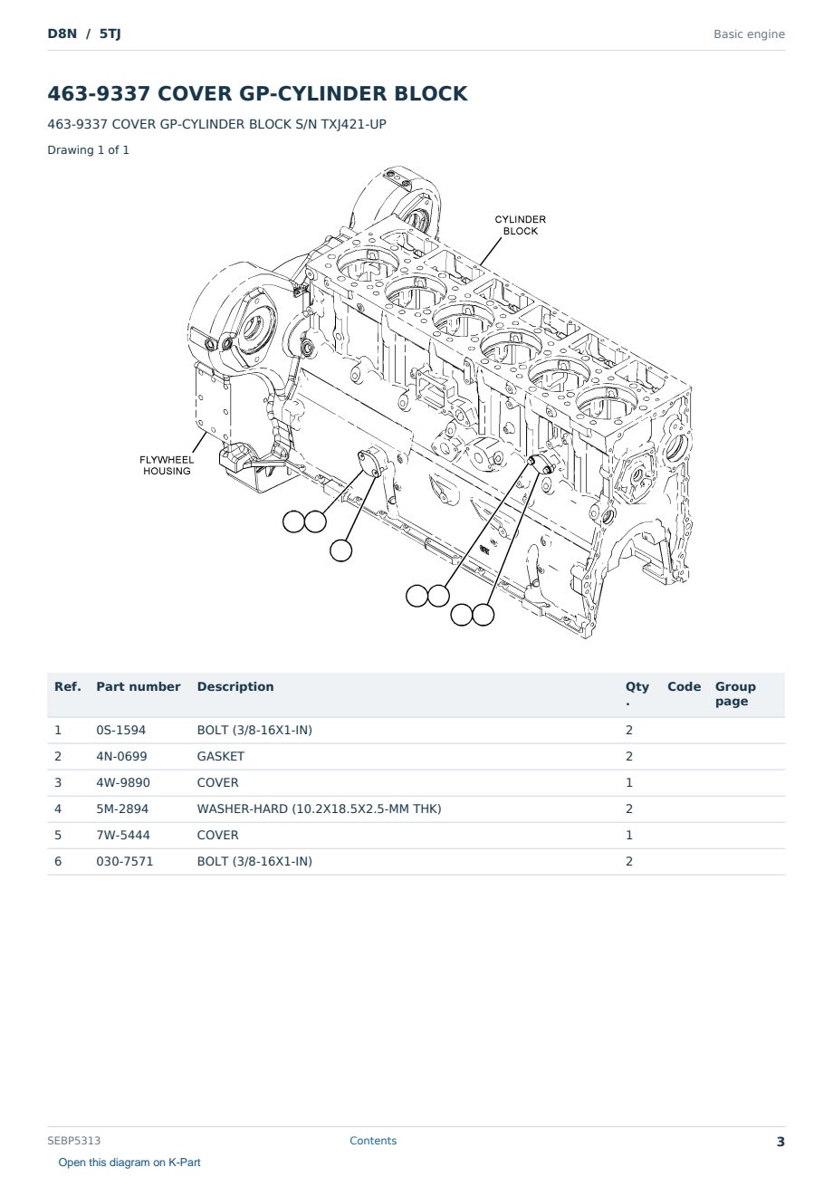Caterpillar D8N S/N 5TJ Partsbook SEBP5313 (English) - sample page 3 of 10 Caterpillar D8N S/N 5TJ Partsbook SEBP5313 (English) - sample page 3 of 10