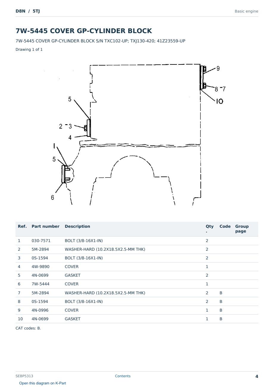 Caterpillar D8N S/N 5TJ Partsbook SEBP5313 (English) - sample page 4 of 10 Caterpillar D8N S/N 5TJ Partsbook SEBP5313 (English) - sample page 4 of 10