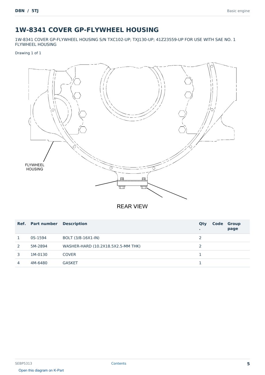 Caterpillar D8N S/N 5TJ Partsbook SEBP5313 (English) - sample page 5 of 10 Caterpillar D8N S/N 5TJ Partsbook SEBP5313 (English) - sample page 5 of 10