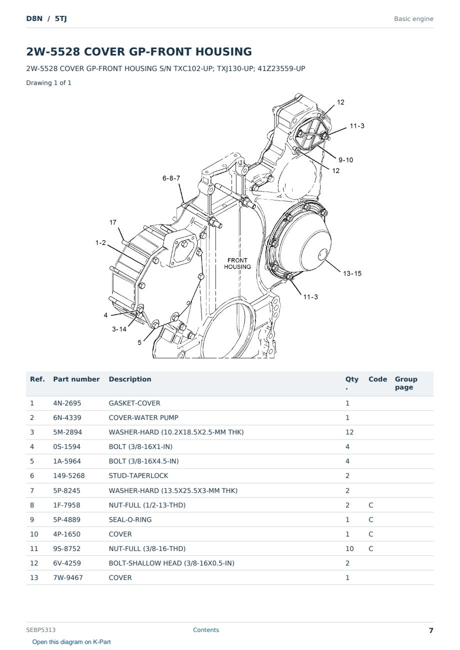 Caterpillar D8N S/N 5TJ Partsbook SEBP5313 (English) - sample page 7 of 10 Caterpillar D8N S/N 5TJ Partsbook SEBP5313 (English) - sample page 7 of 10