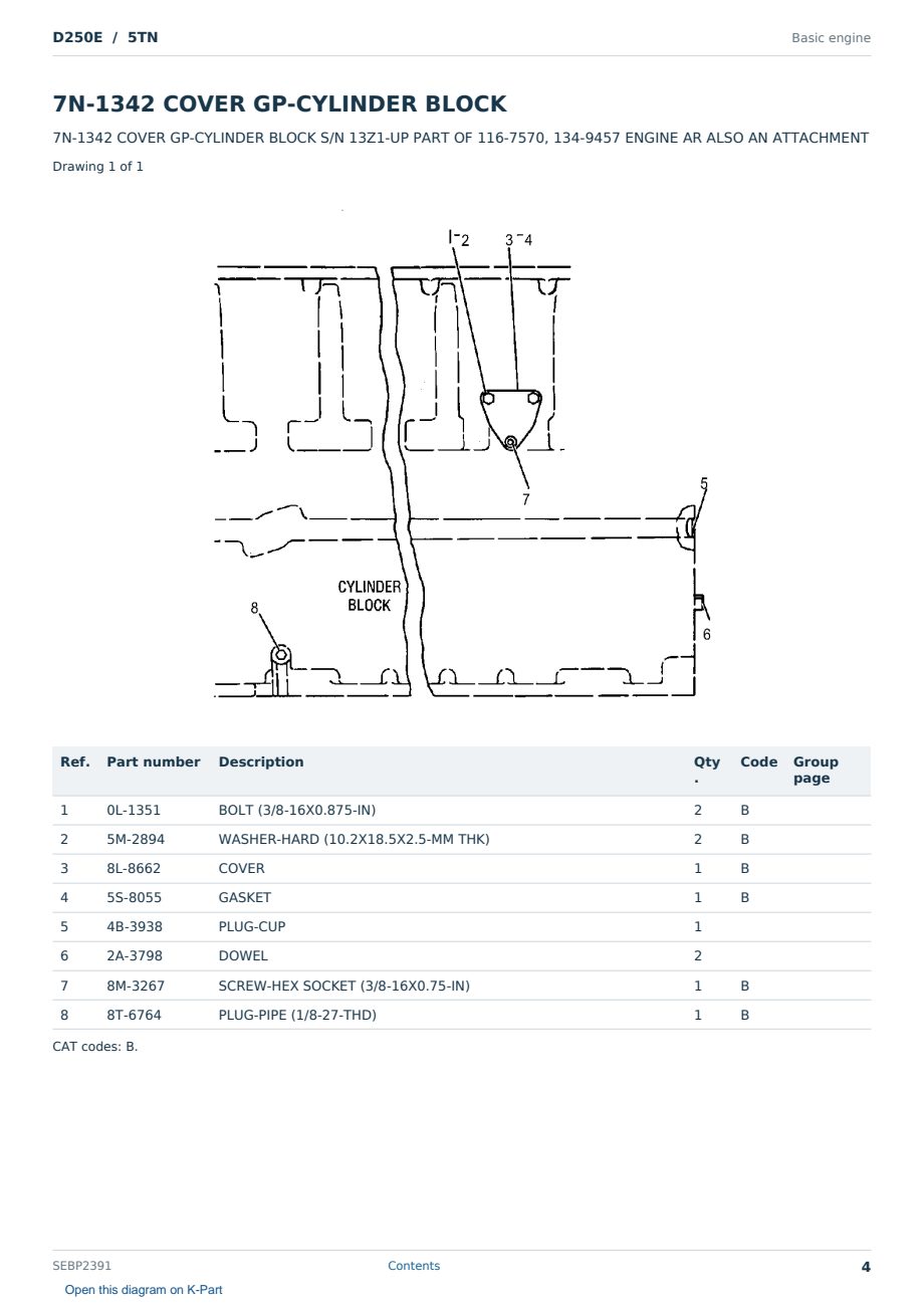 Caterpillar D250E S/N 5TN Partsbook SEBP2391 (English) - sample page 4 of 10 Caterpillar D250E S/N 5TN Partsbook SEBP2391 (English) - sample page 4 of 10