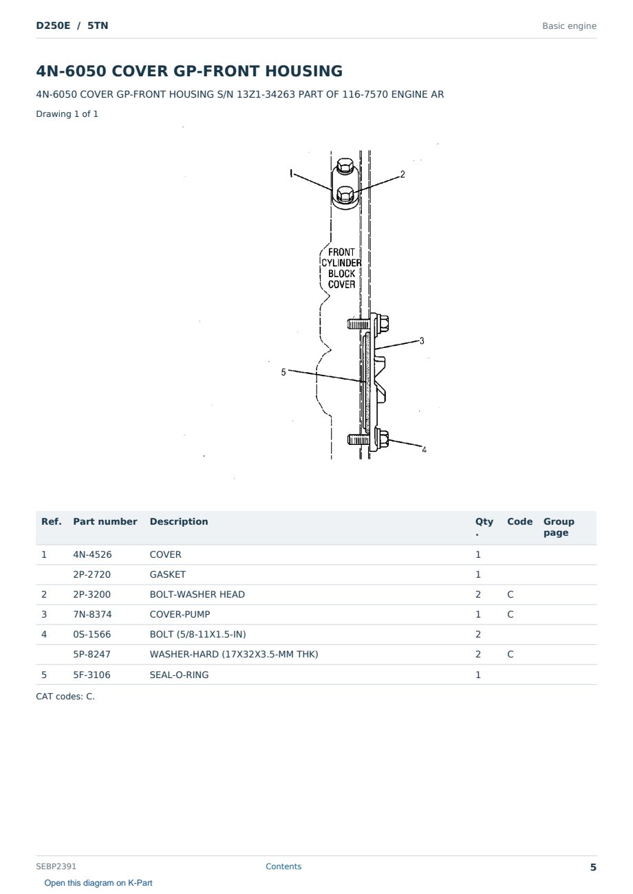 Caterpillar D250E S/N 5TN Partsbook SEBP2391 (English) - sample page 5 of 10 Caterpillar D250E S/N 5TN Partsbook SEBP2391 (English) - sample page 5 of 10