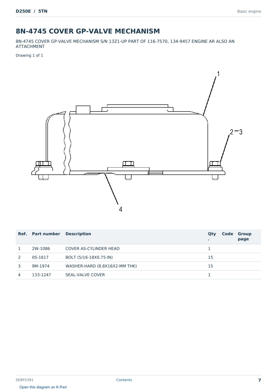 Caterpillar D250E S/N 5TN Partsbook SEBP2391 (English) - sample page 7 of 10 Caterpillar D250E S/N 5TN Partsbook SEBP2391 (English) - sample page 7 of 10