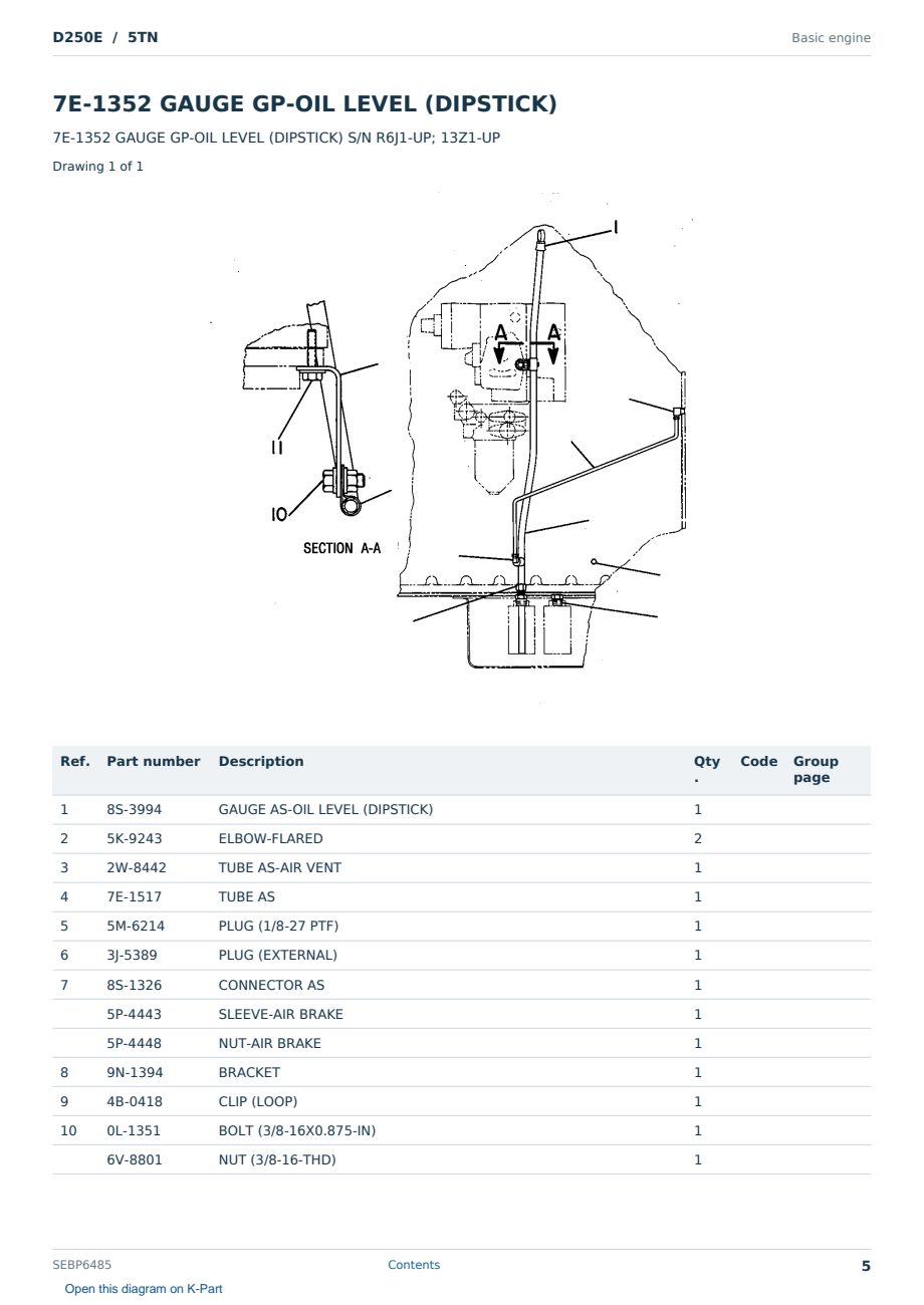 Caterpillar D250E S/N 5TN Partsbook SEBP6485 (English) - sample page 5 of 10 Caterpillar D250E S/N 5TN Partsbook SEBP6485 (English) - sample page 5 of 10