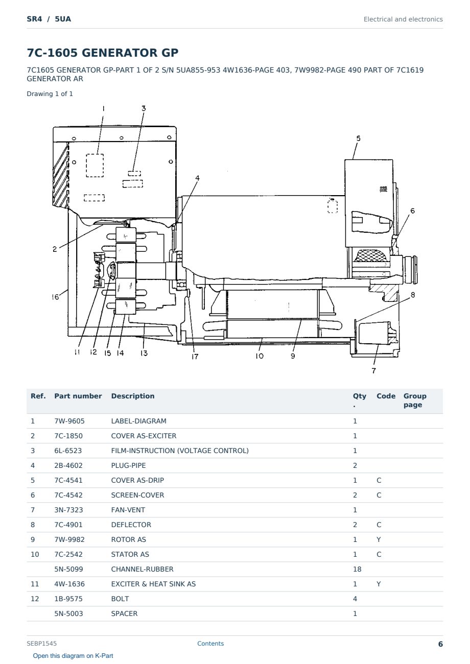 Caterpillar SR4 S/N 5UA Partsbook SEBP1545 (English) - sample page 6 of 10 Caterpillar SR4 S/N 5UA Partsbook SEBP1545 (English) - sample page 6 of 10