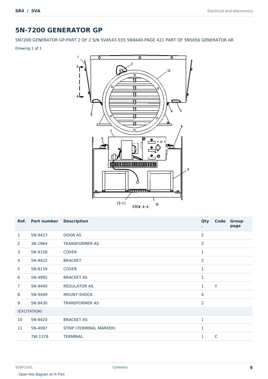 Caterpillar SR4 S/N 5VA Partsbook SEBP1545 (English) - sample page 9 of 10 Caterpillar SR4 S/N 5VA Partsbook SEBP1545 (English) - sample page 9 of 10