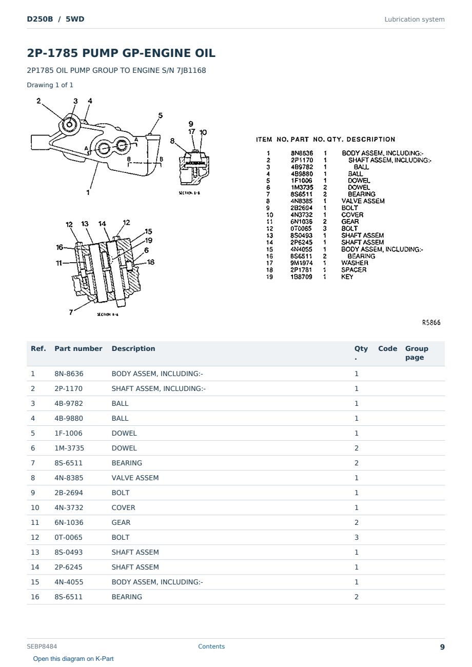 Caterpillar D250B S/N 5WD Partsbook SEBP8484 (English) - sample page 9 of 10 Caterpillar D250B S/N 5WD Partsbook SEBP8484 (English) - sample page 9 of 10