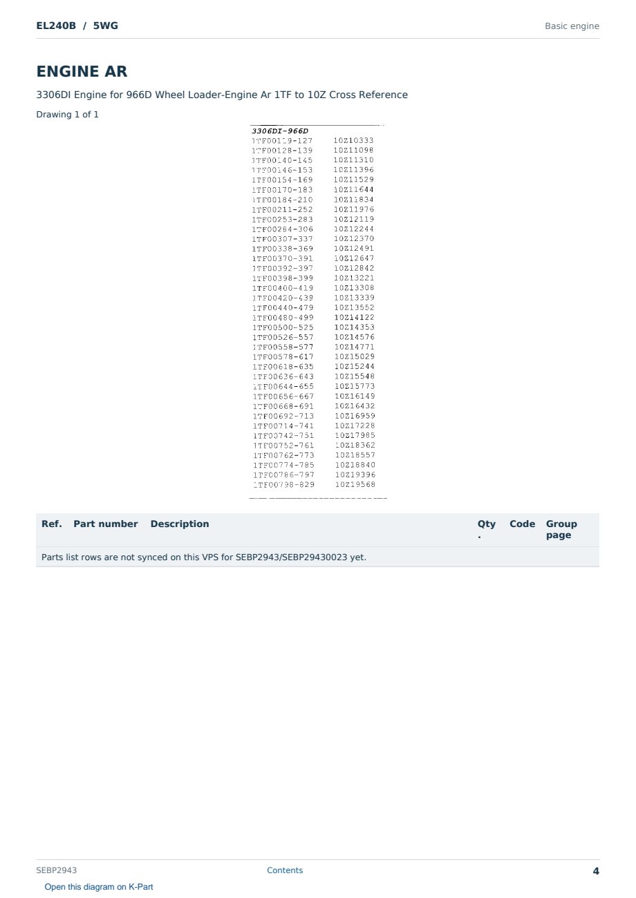 Caterpillar EL240B S/N 5WG Partsbook SEBP2943 (English) - sample page 4 of 10 Caterpillar EL240B S/N 5WG Partsbook SEBP2943 (English) - sample page 4 of 10