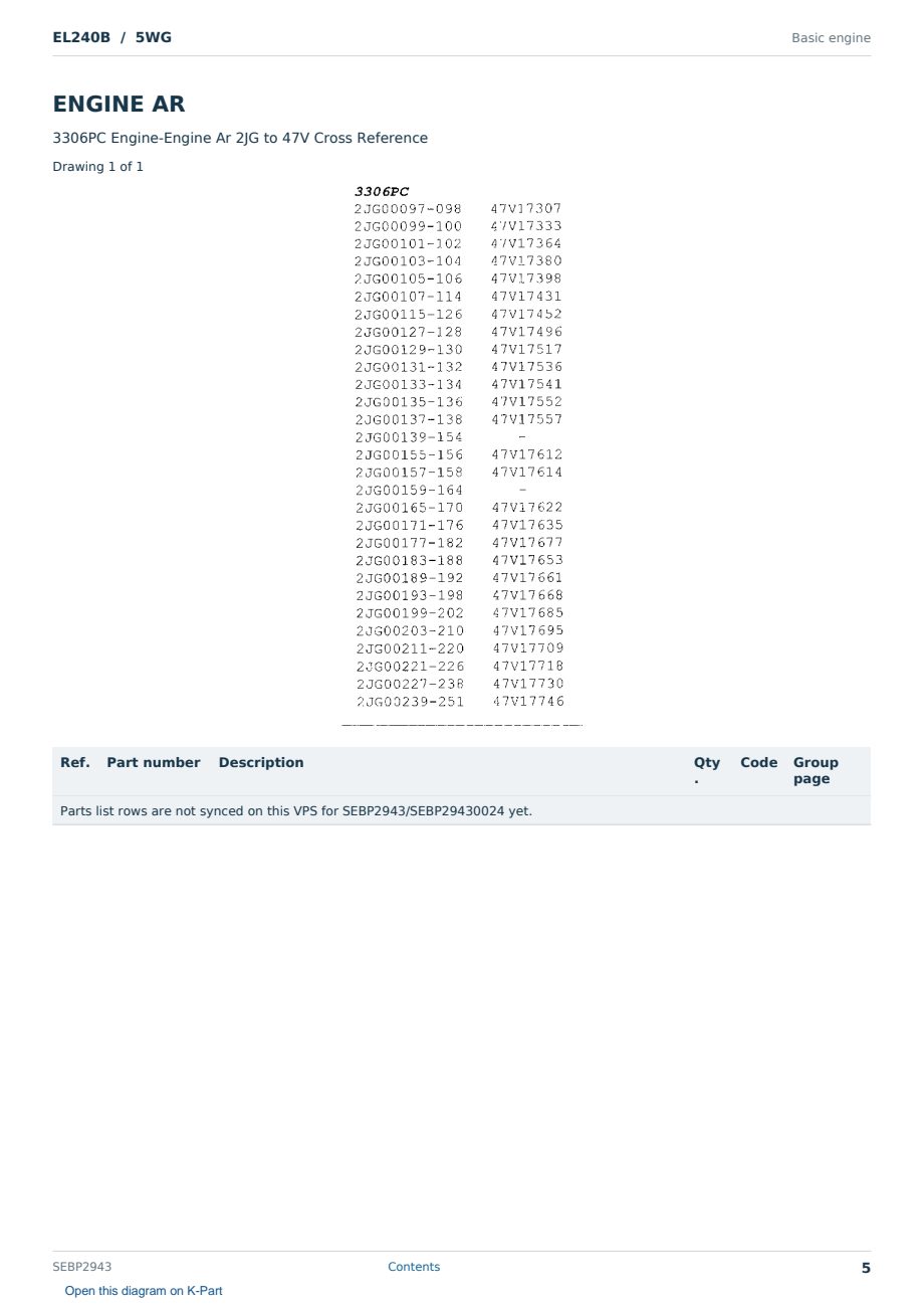 Caterpillar EL240B S/N 5WG Partsbook SEBP2943 (English) - sample page 5 of 10 Caterpillar EL240B S/N 5WG Partsbook SEBP2943 (English) - sample page 5 of 10