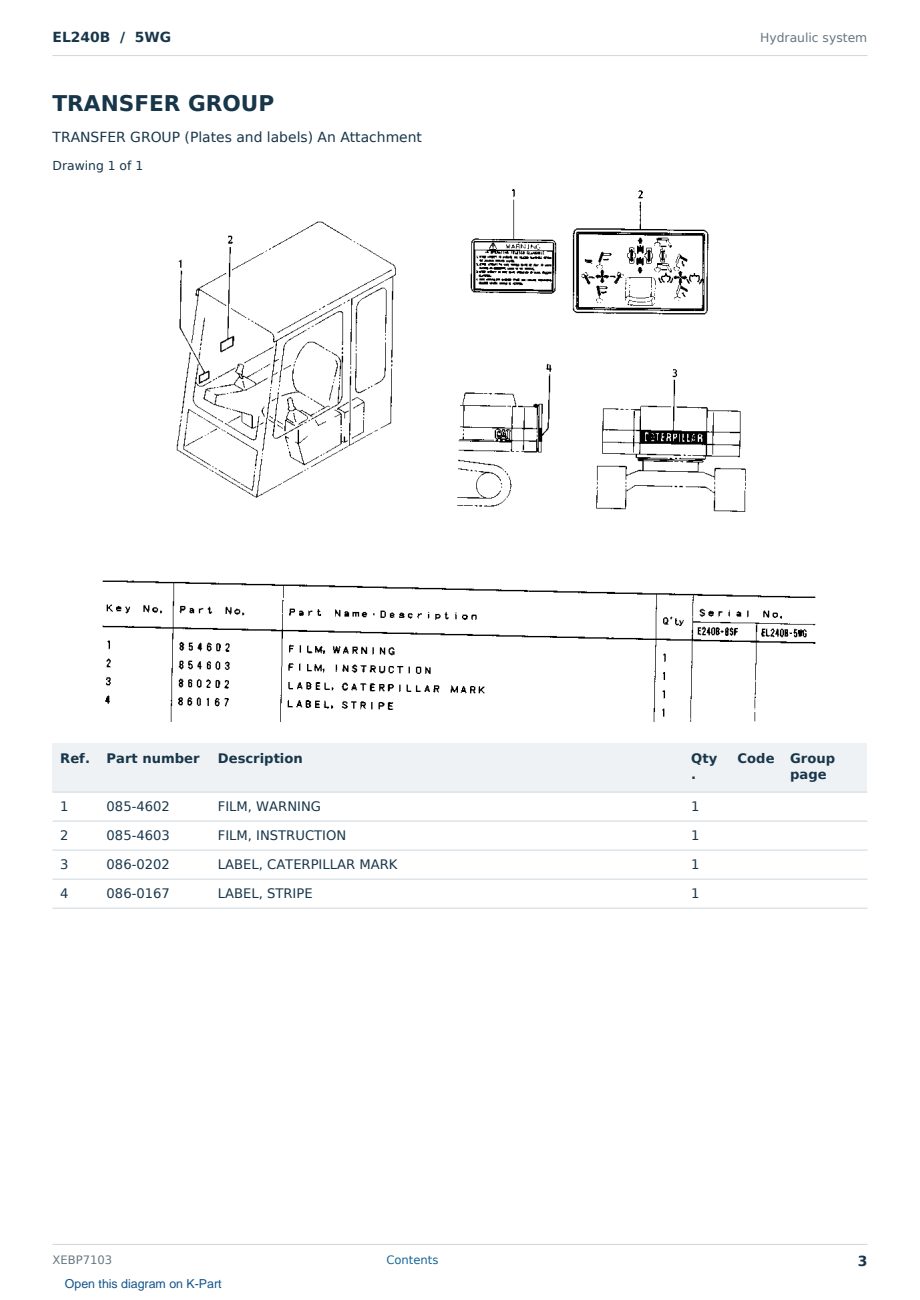 Caterpillar EL240B S/N 5WG Partsbook XEBP7103 (English) - sample page 3 of 10 Caterpillar EL240B S/N 5WG Partsbook XEBP7103 (English) - sample page 3 of 10