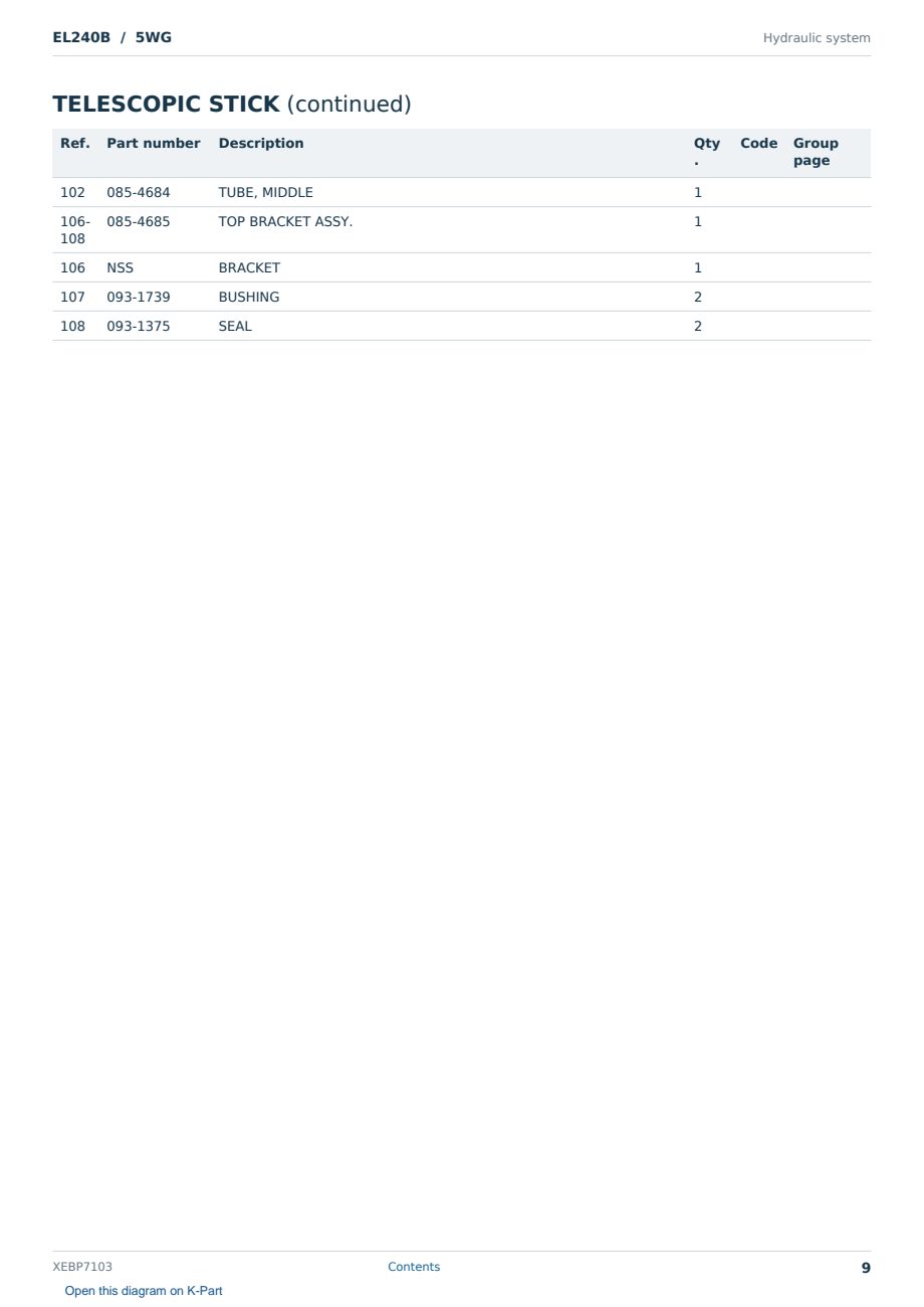 Caterpillar EL240B S/N 5WG Partsbook XEBP7103 (English) - sample page 9 of 10 Caterpillar EL240B S/N 5WG Partsbook XEBP7103 (English) - sample page 9 of 10