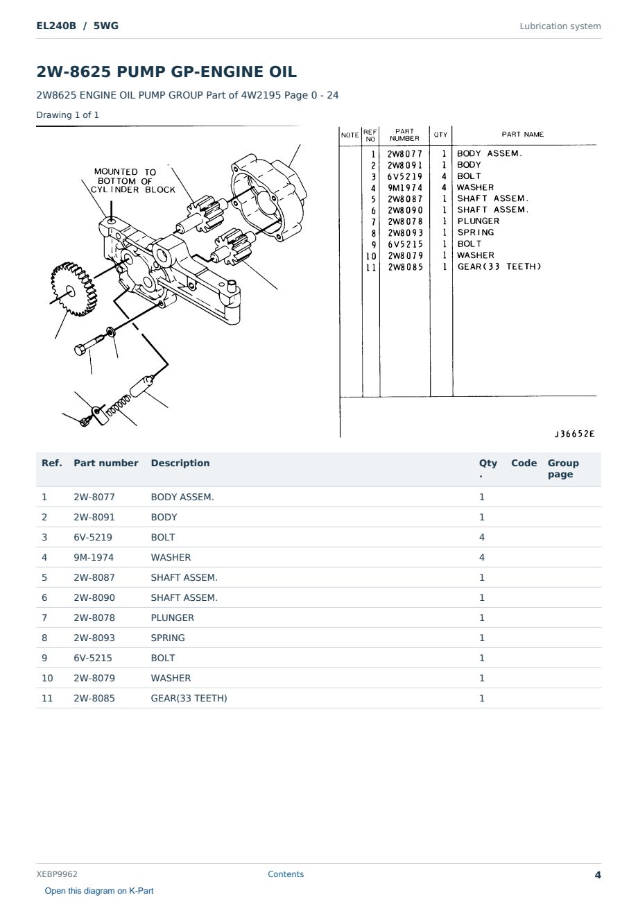 Caterpillar EL240B S/N 5WG Partsbook XEBP9962 (English) - sample page 4 of 10 Caterpillar EL240B S/N 5WG Partsbook XEBP9962 (English) - sample page 4 of 10
