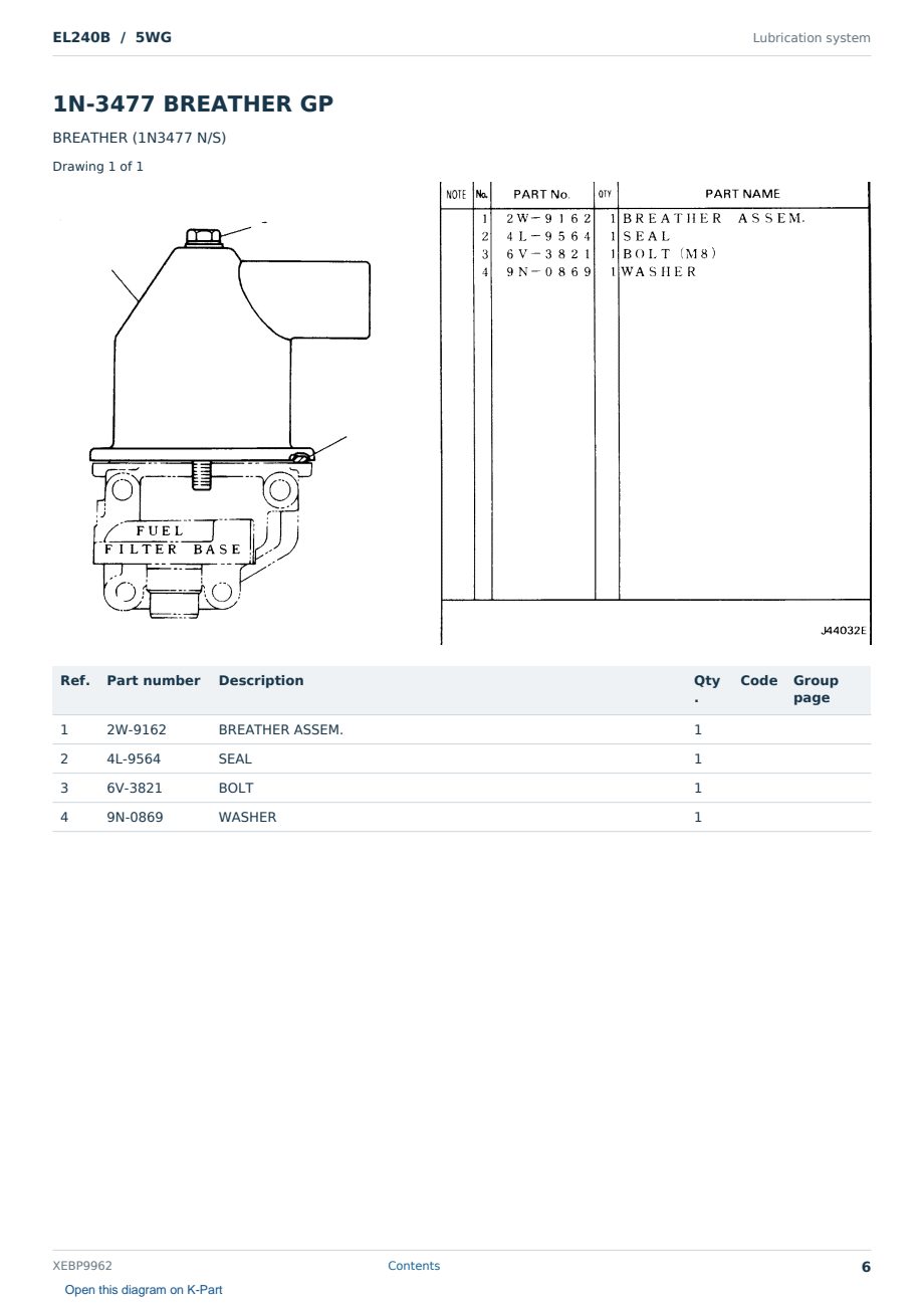 Caterpillar EL240B S/N 5WG Partsbook XEBP9962 (English) - sample page 6 of 10 Caterpillar EL240B S/N 5WG Partsbook XEBP9962 (English) - sample page 6 of 10