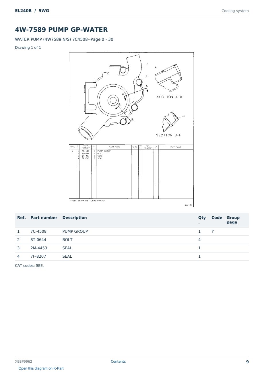 Caterpillar EL240B S/N 5WG Partsbook XEBP9962 (English) - sample page 9 of 10 Caterpillar EL240B S/N 5WG Partsbook XEBP9962 (English) - sample page 9 of 10